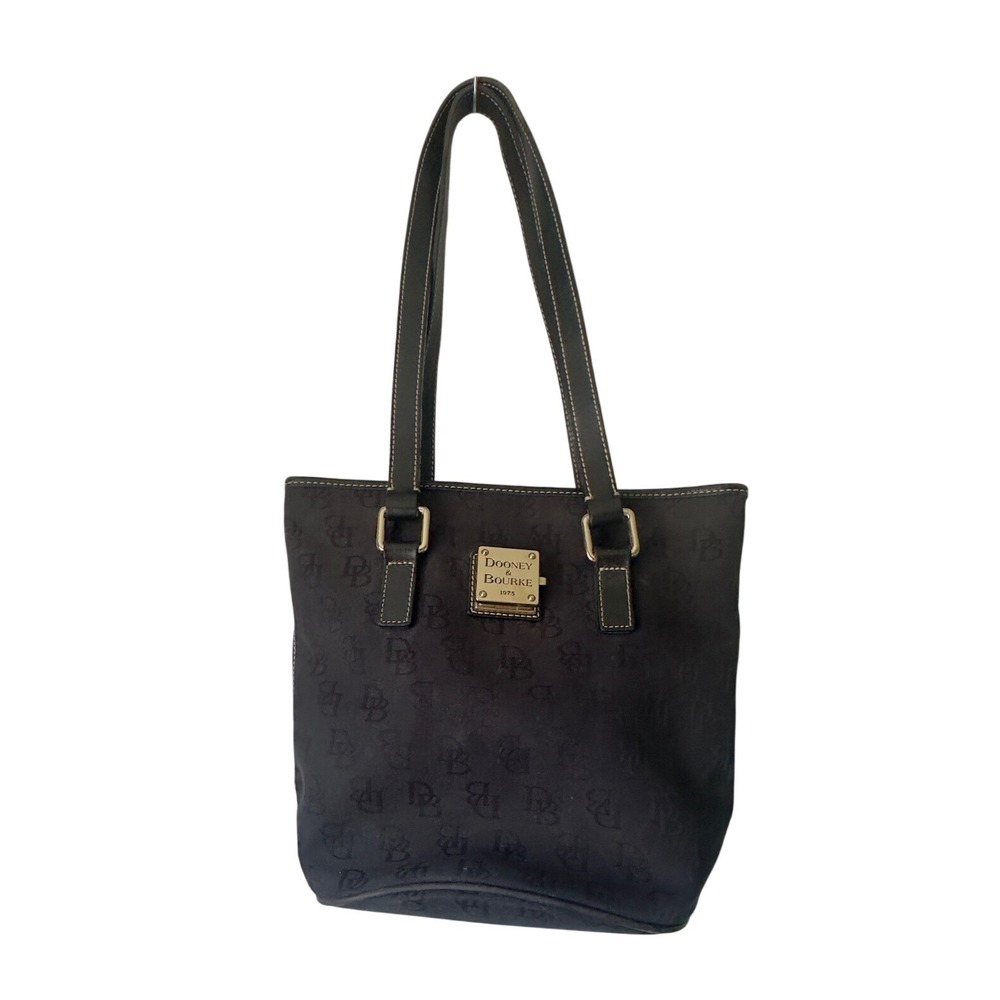 Dooney Bourke Black Signature Monogram Canvas Leather Trim Tote Bag - Picture 2 of 14